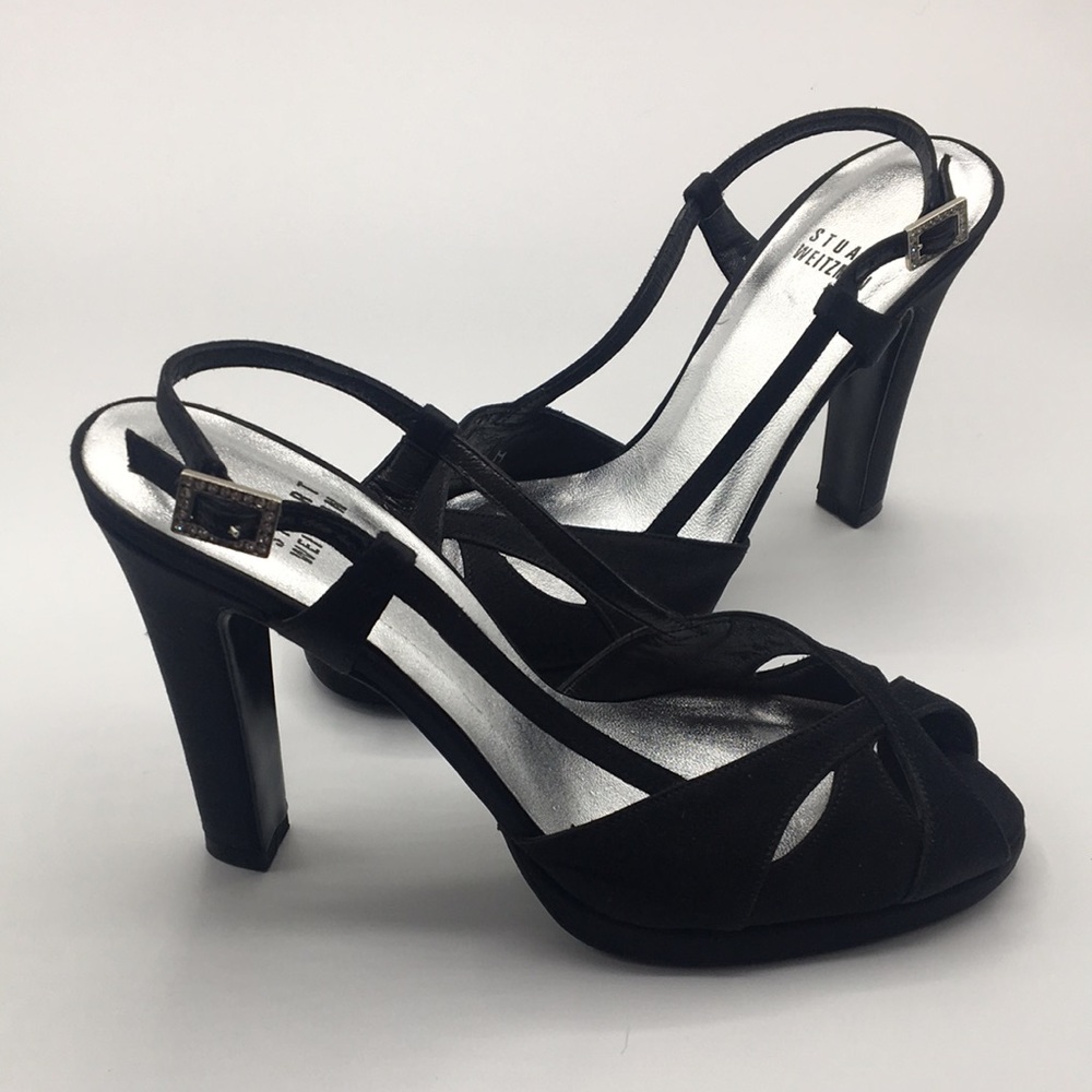 Stuart Weitzman black heels with crystal buckle size 6 medium